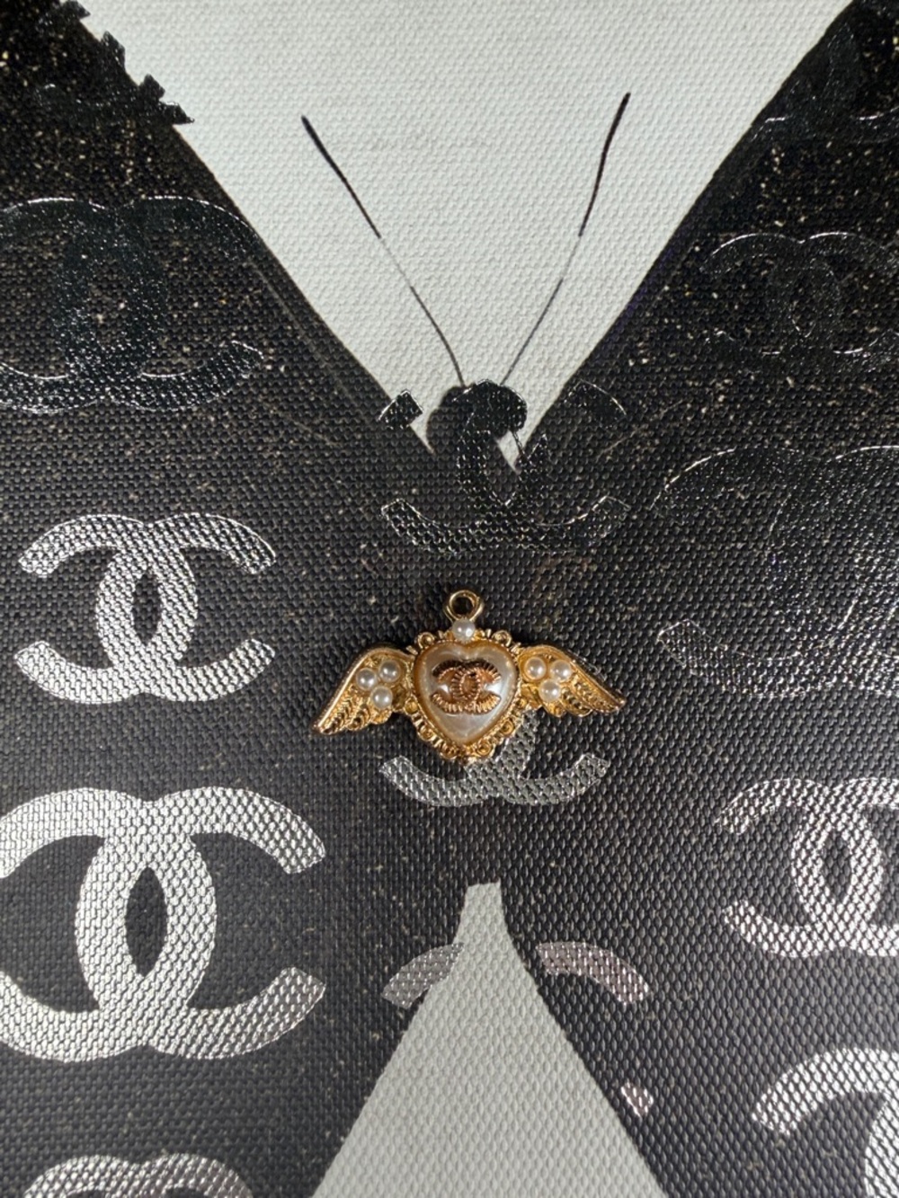 Beautiful Upcycled CC Heart and Wings Charm/Pendent